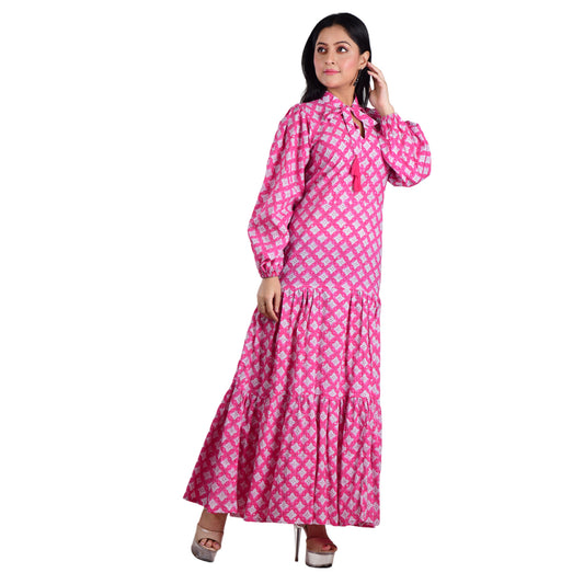 Blooming Pink cottan long maxi dress