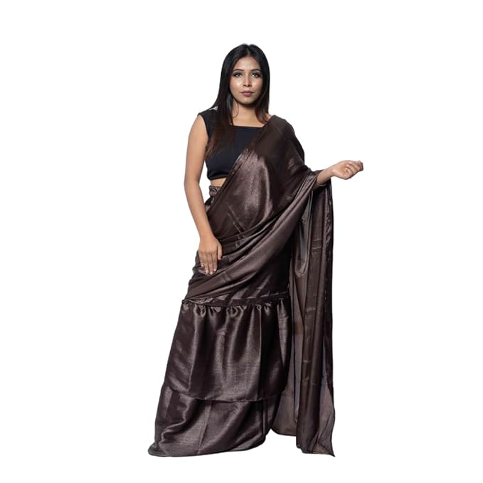 MINAAKSHIGANGAA cofee Brown saari Skirt with Attached duppatta