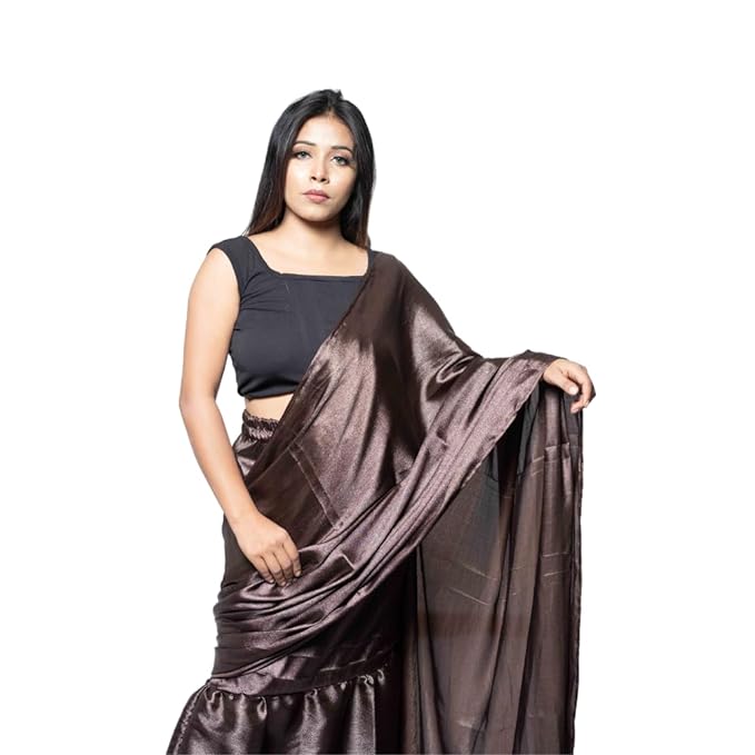 MINAAKSHIGANGAA cofee Brown saari Skirt with Attached duppatta