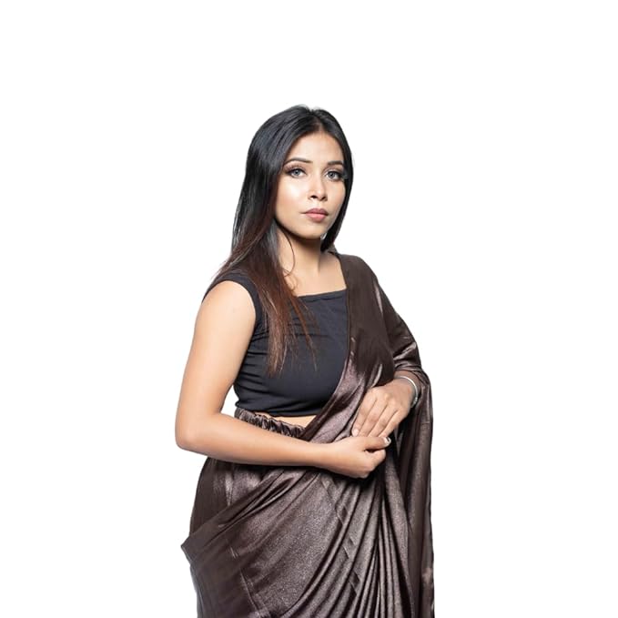 MINAAKSHIGANGAA cofee Brown saari Skirt with Attached duppatta