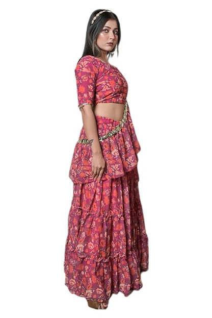 MINAAKSHIGANGAA Georgette Lehnga with attached duppatta