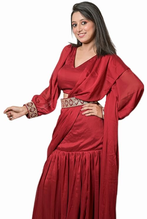 MINAAKSHIGANGAA  Chhifon Skirt Sareee With Stiched Blouse