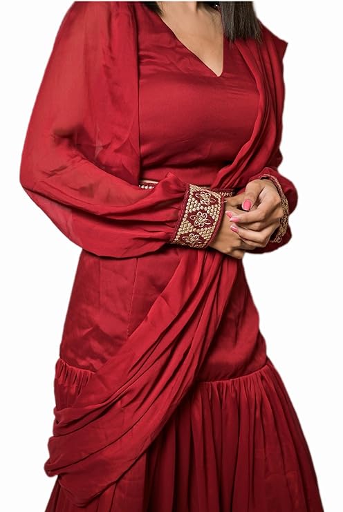 MINAAKSHIGANGAA  Chhifon Skirt Sareee With Stiched Blouse