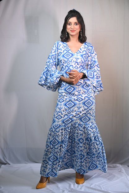 Summer Blue long dress with bell sleeves