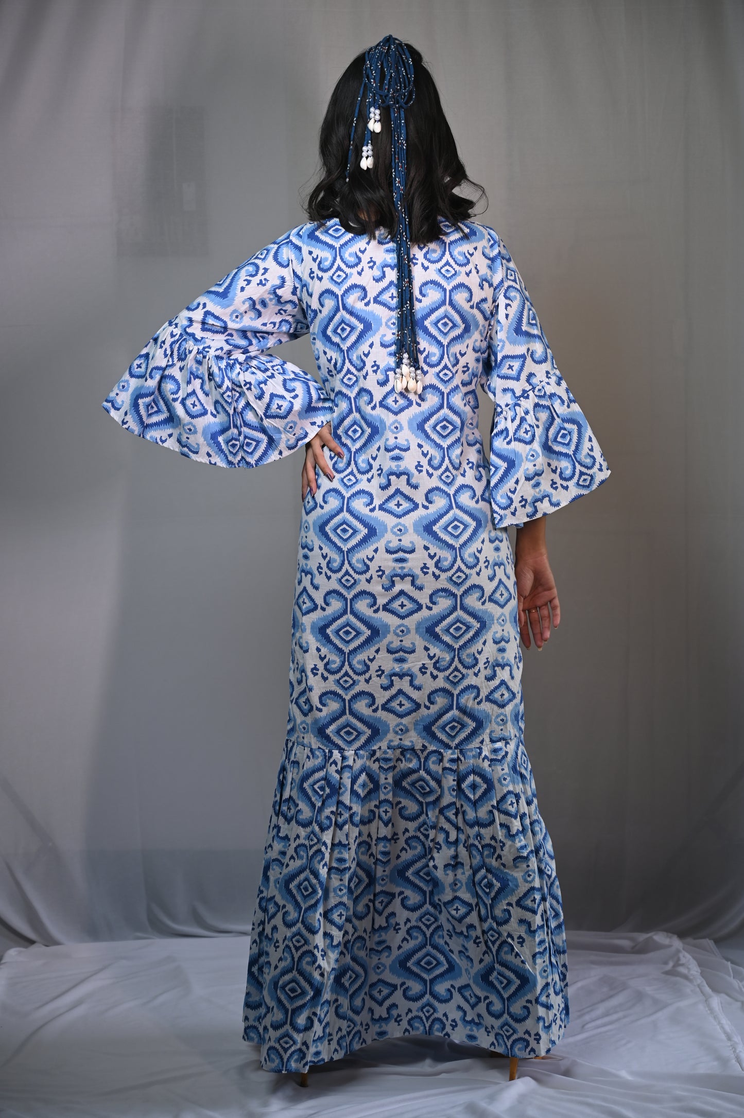 Summer Blue long dress with bell sleeves