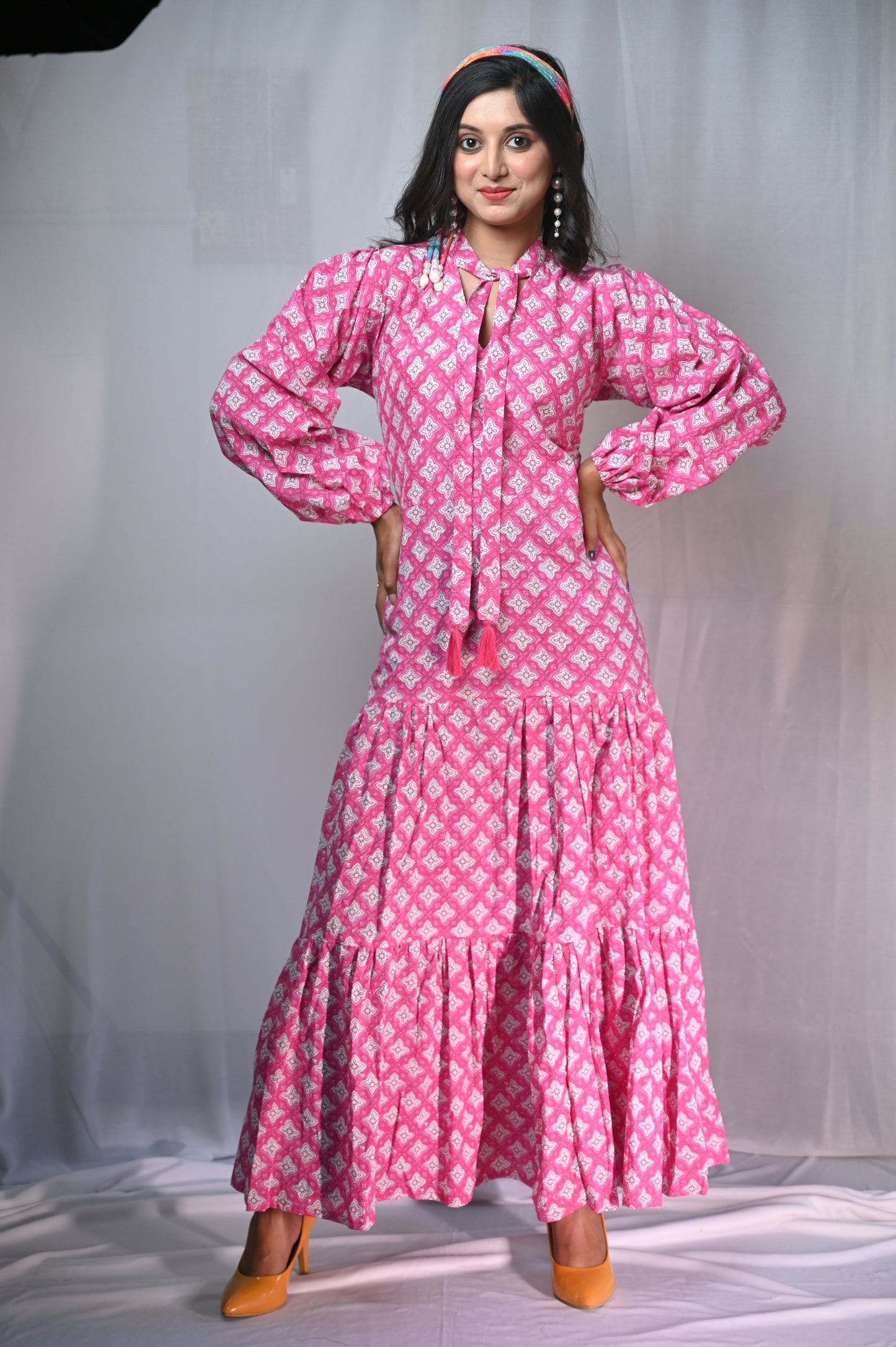 Blooming Pink cottan long maxi dress